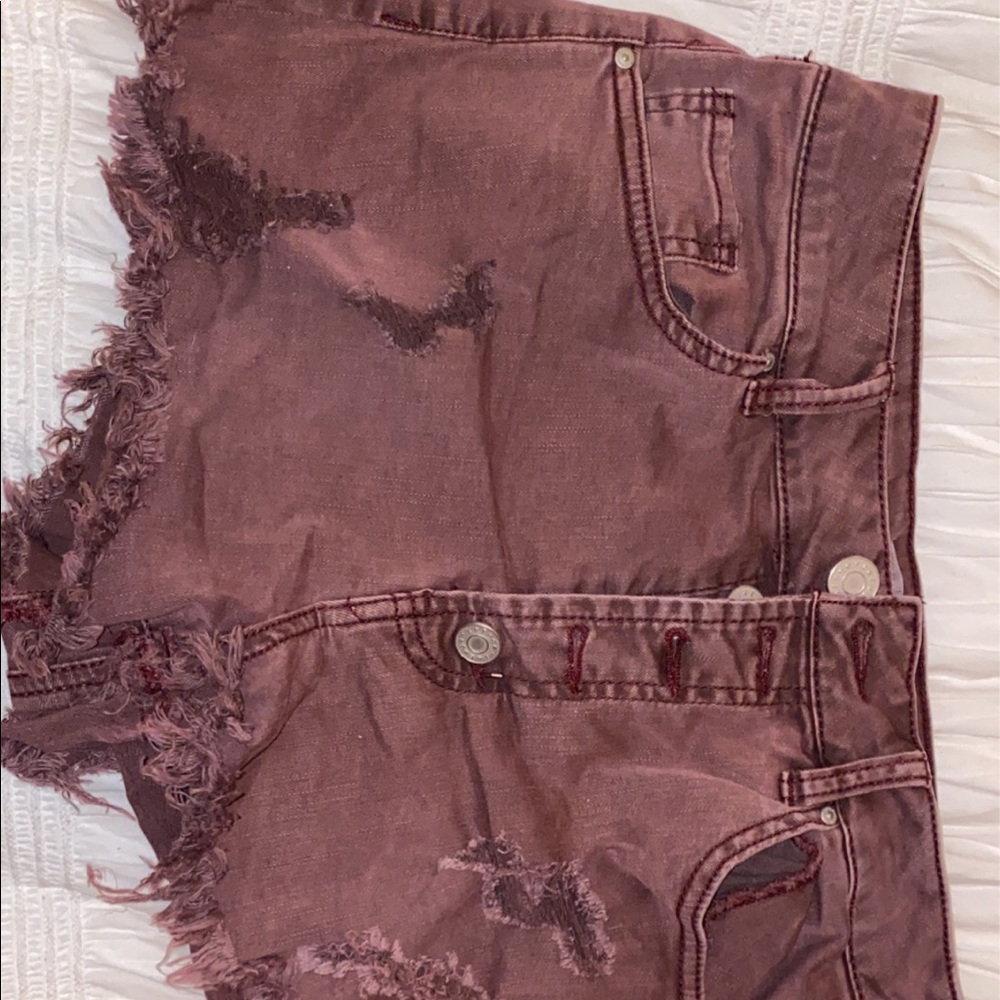 burgundy jean shorts